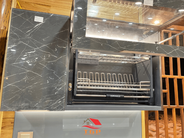 Tủ bếp Inox cánh kính màu vân đá (4)