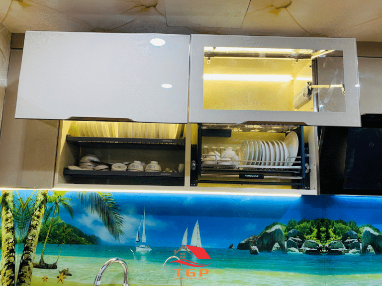 Tủ bếp inox cánh kính MaxEu màu be (3)