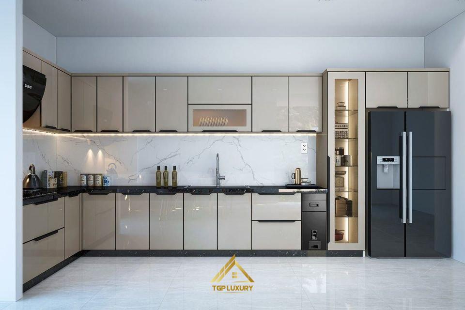 Tủ bếp inox cánh kính cường lực cao cấp - Pixel Home
