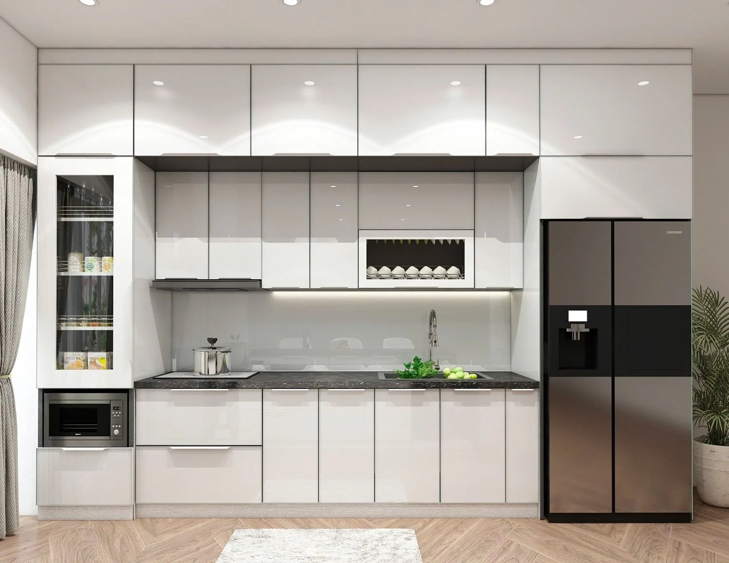 TỦ BẾP INOX CÁNH KÍNH AT-001